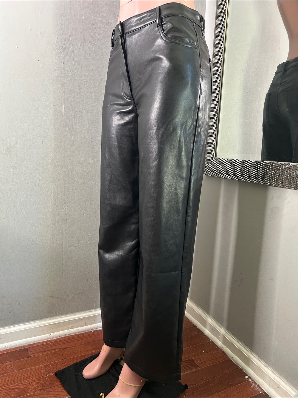 bohme Black Faux Leather Wide Leg Jeans